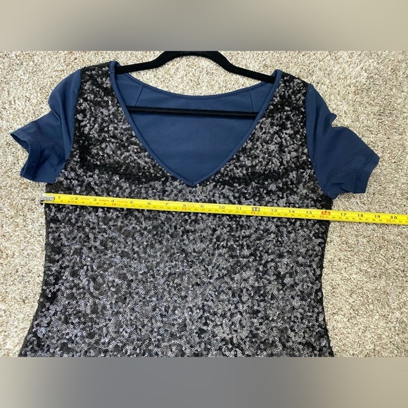 Reiss Amber Sequin Back Navy Cocktail Short Sleeve Wedding Guest Party Dress 6 - Picture 7 of 13